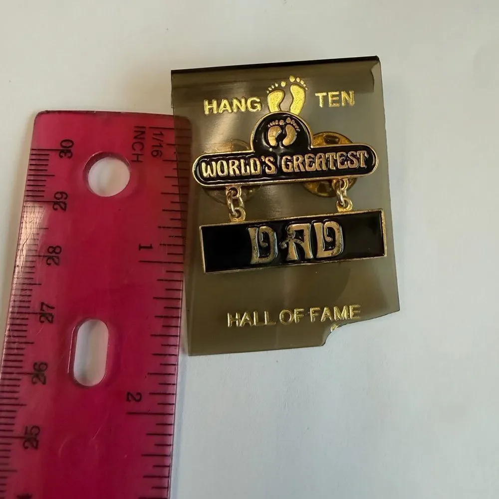 Hang Ten World's Greatest Dad Pin - Gold and Black. Vintage. New.